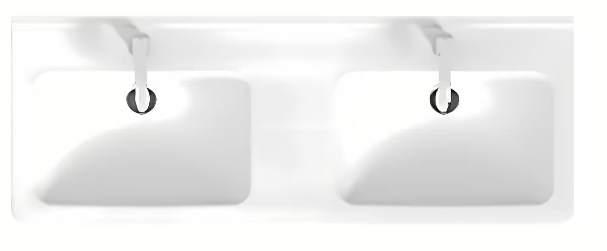 Keramički dvostruki umivaonik Jika Cubito bijeli, 130 x 48,5 cm, s dva otvora pro za slavinu u sredini