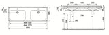 Keramički dvostruki umivaonik Jika Cubito bijeli, 130 x 48,5 cm, s dva otvora pro za slavinu u sredini