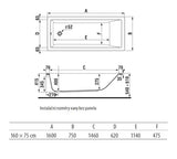 Pravokutna akrilna kada Jika Cubito 160x75 cm, prikladna za lijevu i desnu orijentaciju