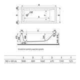 Pravokutna akrilna kada Jika Cubito 180x80 cm s modernim četvrtastim dizajnom