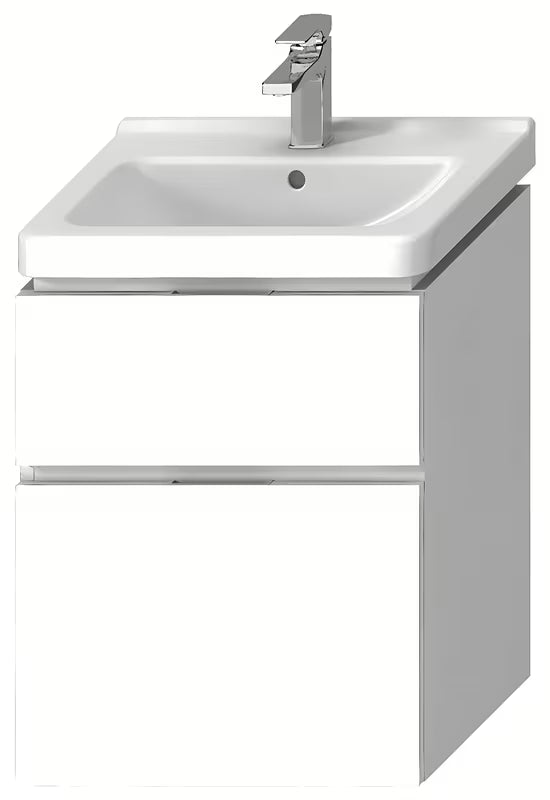 Bijela viseća ormarić ispod umivaonika Jika Cubito s dvije ladice, dimenzija 59x43,1x68,3 cm.