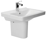 Keramički viseći umivaonik Jika Cubito bijele boje, četvrtastog oblika i s otvorom pro za slavinu u sredini.