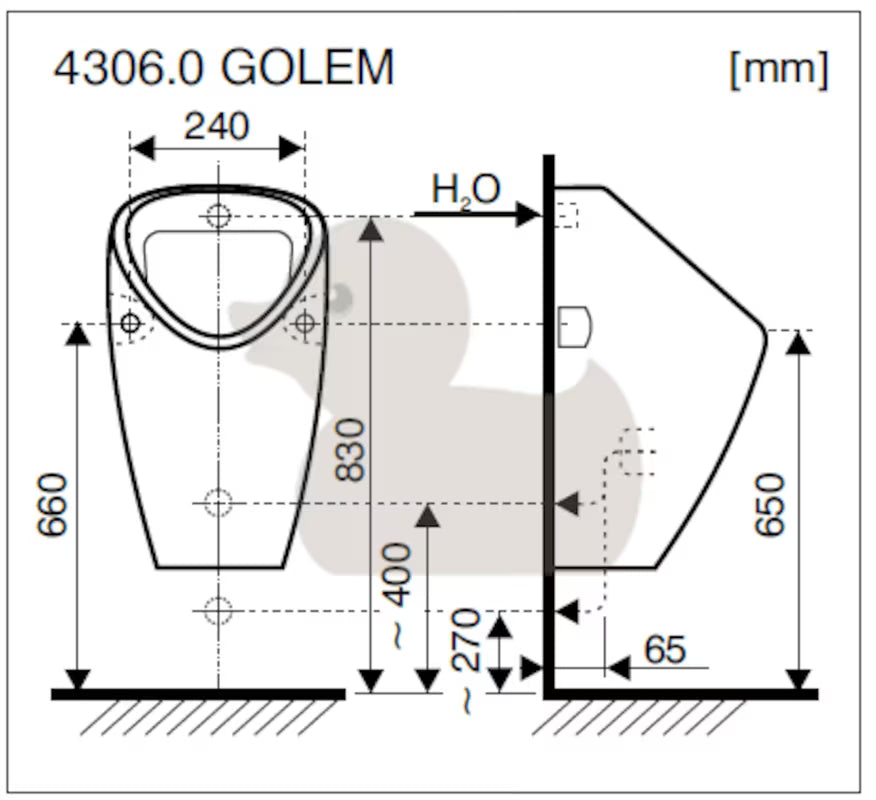 Bijeli pisoar Jika Golem s unutarnjim dovodom u klasičnom dizajnu.