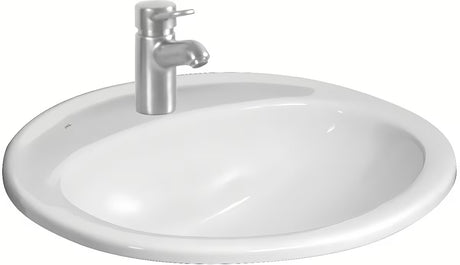 Bijeli ugradbeni umivaonik Jika Ibon za ugradnju u ploču s otvorom pro za slavinu u sredini i preljevom