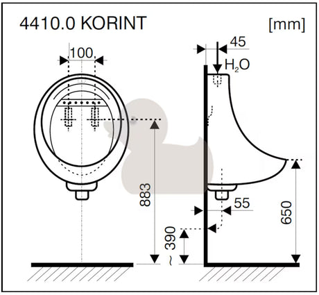 Bijeli pisoar Jika Korint pro vanjski dovod vode uključuje sifon
