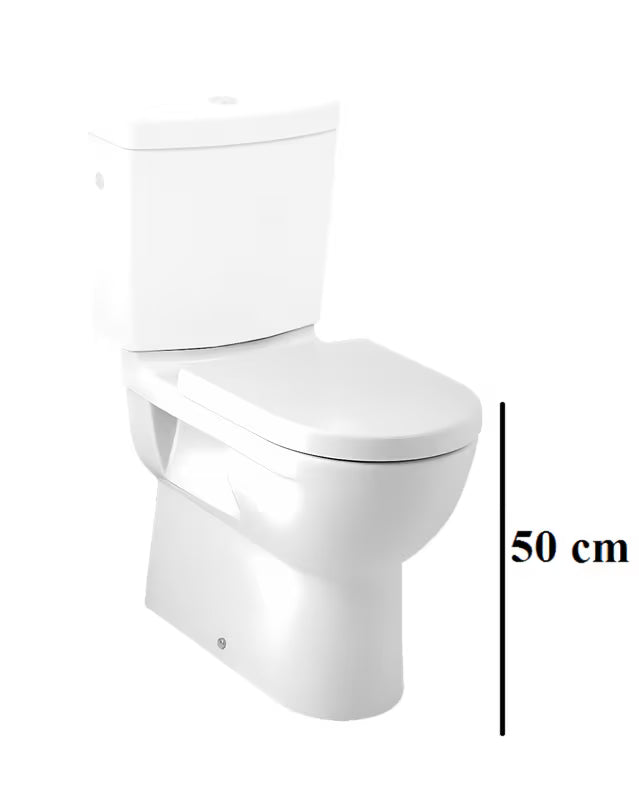 Bijela WC školjke WC školjka kombi Jika Mio s dubokim ispiranjem i odvodom Vario, bez vodokotlića i wc daske.