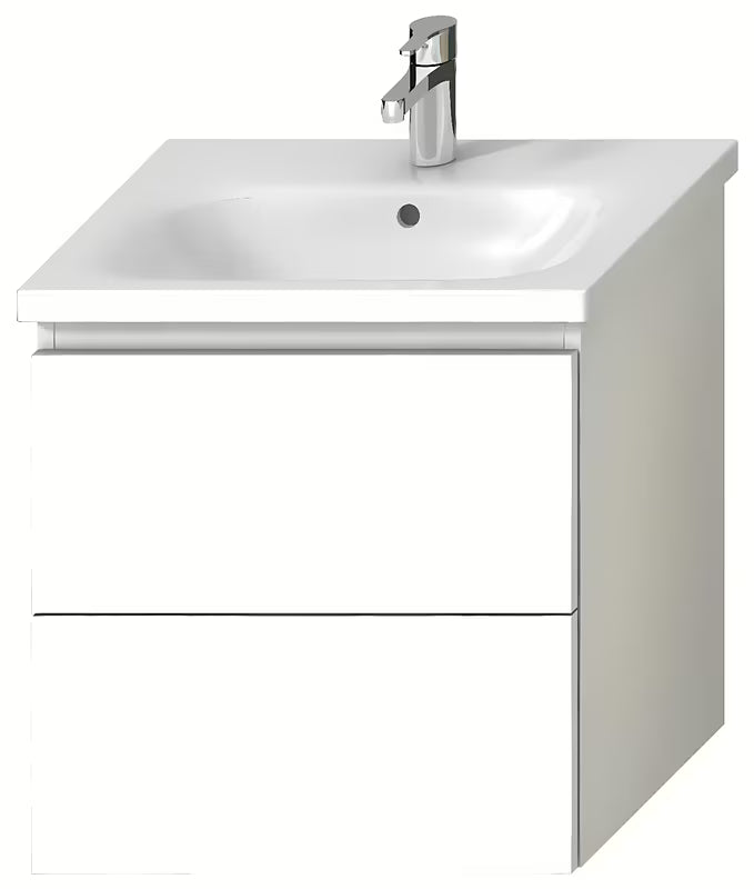 Bijela viseća ormarić ispod umivaonika Jika Mio s dvije ladice i otvaranjem bez ručki PushToOpen.