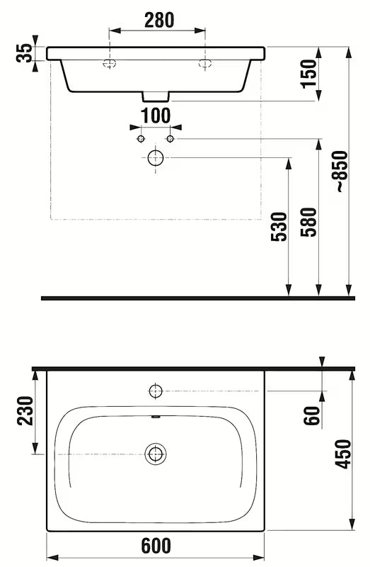 Viseće keramički umivaonik Jika Mio-N 60x45 cm u bijeloj boji s otvorom pro za slavinu u sredini