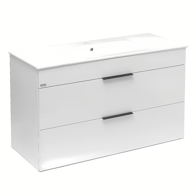 Bijeli viseća ormarić Jika Plan s keramičkim umivaonikom i ladicama s punim izvlačenjem