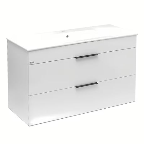 Bijeli viseća ormarić Jika Plan s keramičkim umivaonikom i ladicama s punim izvlačenjem