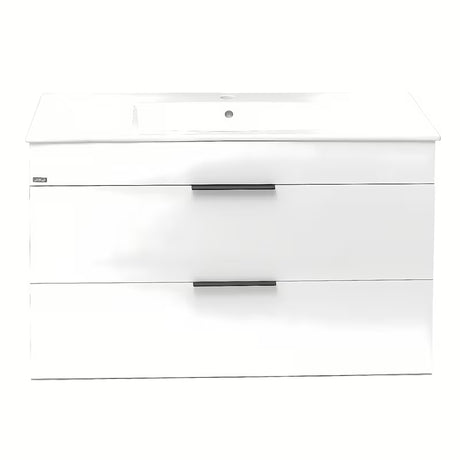 Bijeli viseća ormarić Jika Plan s keramičkim umivaonikom i ladicama s punim izvlačenjem