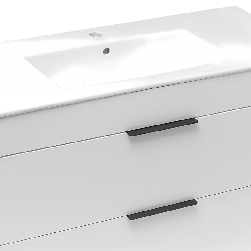 Bijeli viseća ormarić Jika Plan s keramičkim umivaonikom i ladicama s punim izvlačenjem