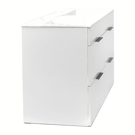 Bijeli viseća kupaonski ormarić Jika Plan s keramičkim dvostrukim umivaonikom i ladicama s punim izvlačenjem.