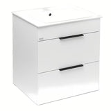 Bijeli viseća ormarić s keramičkim umivaonikom Jika Plan s ladicama s potpunim izvlačenjem