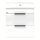 Bijeli viseća ormarić s keramičkim umivaonikom Jika Plan s ladicama s potpunim izvlačenjem