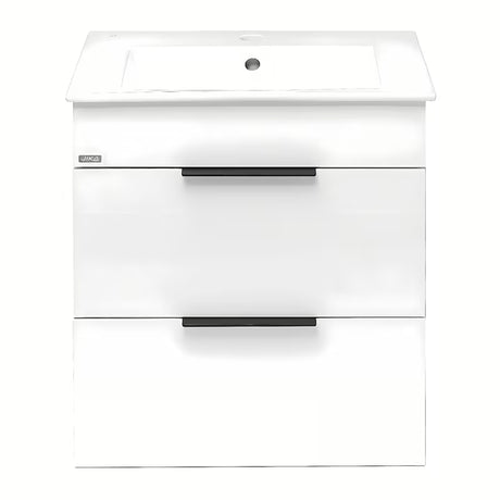 Bijeli viseća ormarić s keramičkim umivaonikom Jika Plan s ladicama s potpunim izvlačenjem