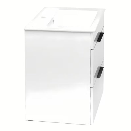 Bijeli viseća ormarić s keramičkim umivaonikom Jika Plan s ladicama s potpunim izvlačenjem