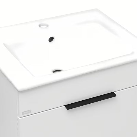 Bijeli viseća ormarić s keramičkim umivaonikom Jika Plan s ladicama s potpunim izvlačenjem