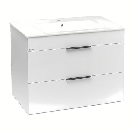 Viseća bijeli ormarić s keramičkim umivaonikom Jika Plan s ladicama i punim izvlačenjem