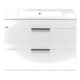 Viseća bijeli ormarić s keramičkim umivaonikom Jika Plan s ladicama i punim izvlačenjem