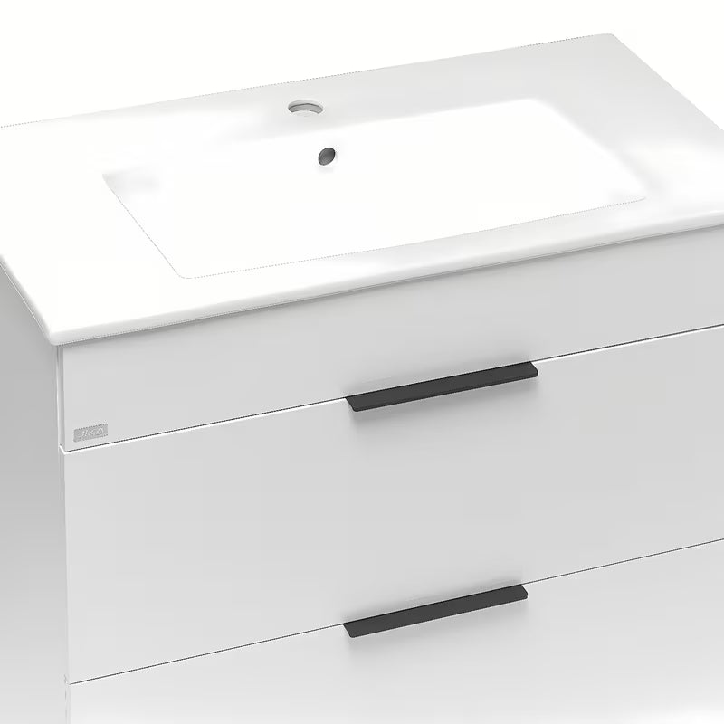 Viseća bijeli ormarić s keramičkim umivaonikom Jika Plan s ladicama i punim izvlačenjem