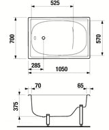 Pravokutna sjedeća kada Jika Siena 105x70 cm od emajliranog čelika pro za lijevu i desnu orijentaciju