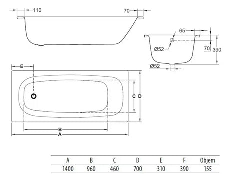 Pravokutna kada Jika Siena 140x70 cm od emajliranog čelika, s mogućnošću lijeve i desne orijentacije