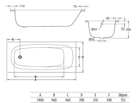 Pravokutna kada Jika Siena 140x70 cm od emajliranog čelika, s mogućnošću lijeve i desne orijentacije