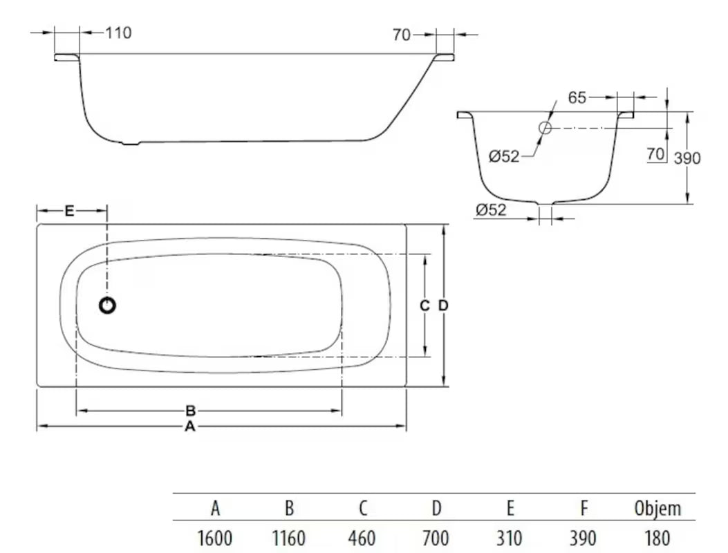 Pravokutna kada Jika Siena 160x70 cm od emajliranog čelika s izdržljivom površinom koja se lako održava.