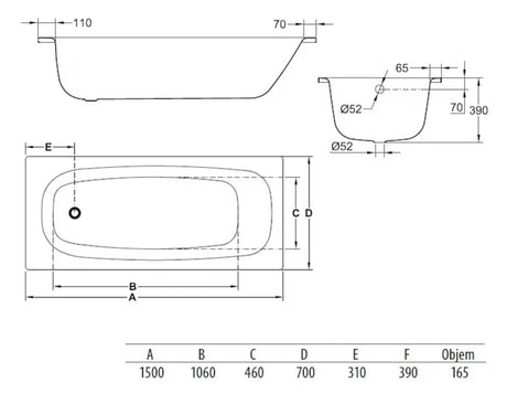 Pravokutna kada Jika Siena Plus 150x70 cm od emajliranog čelika, prikladna za lijevu i desnu orijentaciju