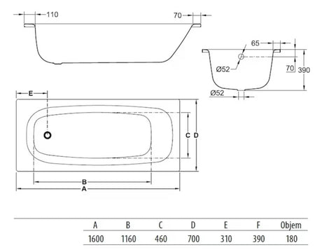 Pravokutna kada Jika Siena Plus 160x70 cm od emajliranog čelika, lijeva i desna orijentacija