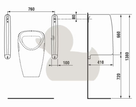Bijela pregradna stijena za pisoar Jika Split pro za odvajanje pisoarskih mjesta