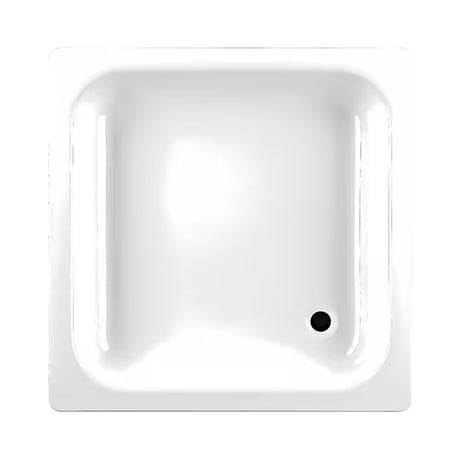 Bijela kvadratna tuš kada Jika 90x90 cm od emajliranog čelika s protukliznim utorima.