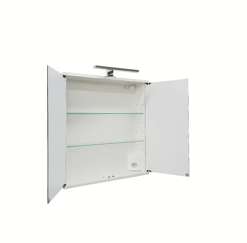 Bijeli ormarić s ogledalom Jokey Kandi 60 x 69 cm sa staklenim vratima i LED točkastom rasvjetom