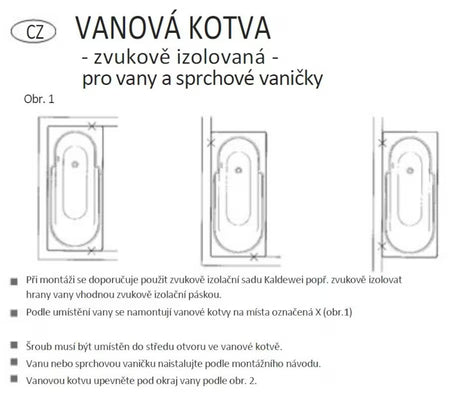 Zvučno izolirana sidra za kadu Kaldewei, set od 2 komada
