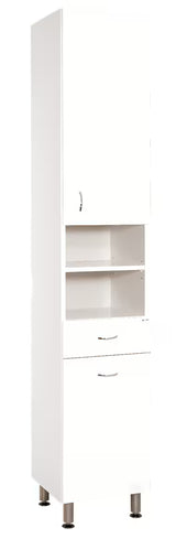 Bijela kupaonski ormarić Keramia Pro s uklonjivom žičanom košarom za rublje i podesivim nožicama.