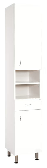 Bijela visoka kupaonski ormarić Keramia Pro s lakiranim bočnim i prednjim plohama.