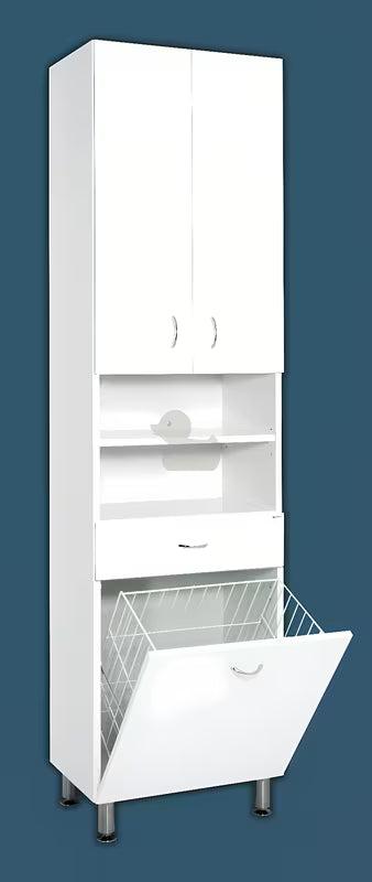 Keramia Pro bijela kupaonski ormarić visokog sjaja s uklonjivom košarom za rublje