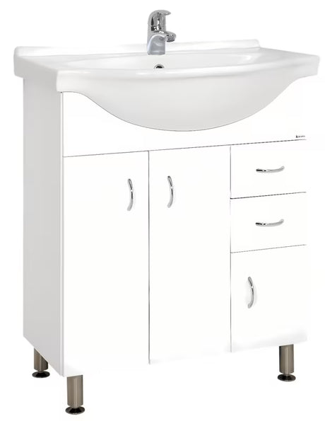 Bijela kupaonski ormarić s umivaonikom Keramia Pro neutralnog dizajna prikladnog za većinu kupaonica.