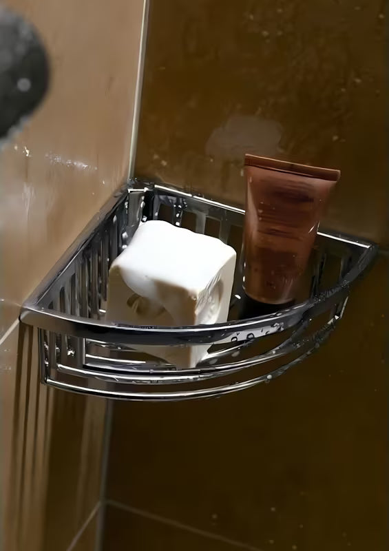 Kromirana žičana kutna zidna polica Keuco za sapun i spužvu za pranje.