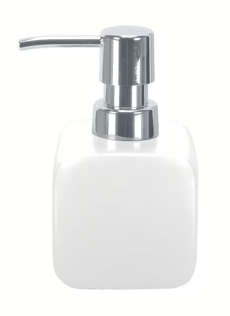 Bijeli samostojeći  dozator za tekući sapun Kleine Wolke Cubic jednostavnog, elegantnog dizajna.