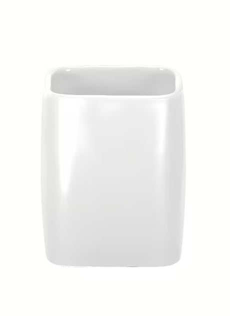 Bijeli samostojeći  keramički držač četkica Kleine Wolke Cubic jednostavnog elegantnog dizajna.