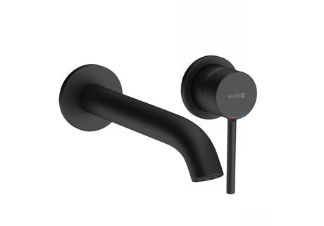 Podžbukna jednoručna miješalica za umivaonik Kludi u crnoj mat boji s rozetom i izljevom