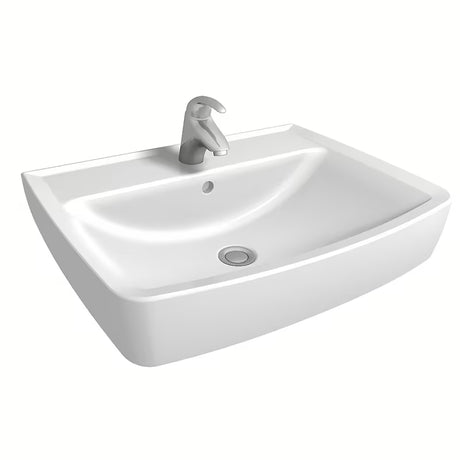 Keramički umivaonik za kupaonski ormarić Kolo Rekord 50 x 38 cm u bijeloj boji s otvorom za pro slavinu u sredini.