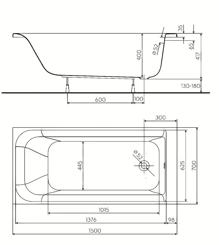 Akrilna pravokutna kada Kolo Rekord 150 x 70 cm pro za lijevu i desnu orijentaciju