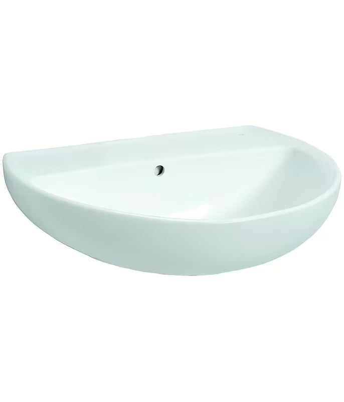 Bijeli keramički viseći umivaonik Kolo Rekord bez otvora za miješalicu ovalnog oblika.