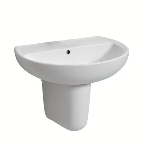 Bijeli viseće keramički umivaonik Kolo Rekord ovalnog oblika, s preljevom i bez otvora za miješalicu