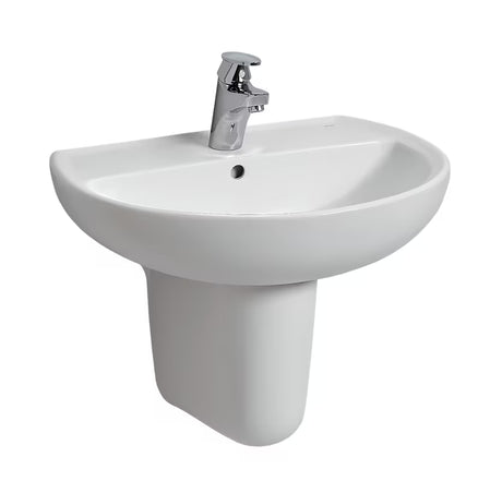 Bijeli viseće ovalni umivaonik Kolo Rekord 50 x 41 cm s otvorom za pro slavinu u sredini