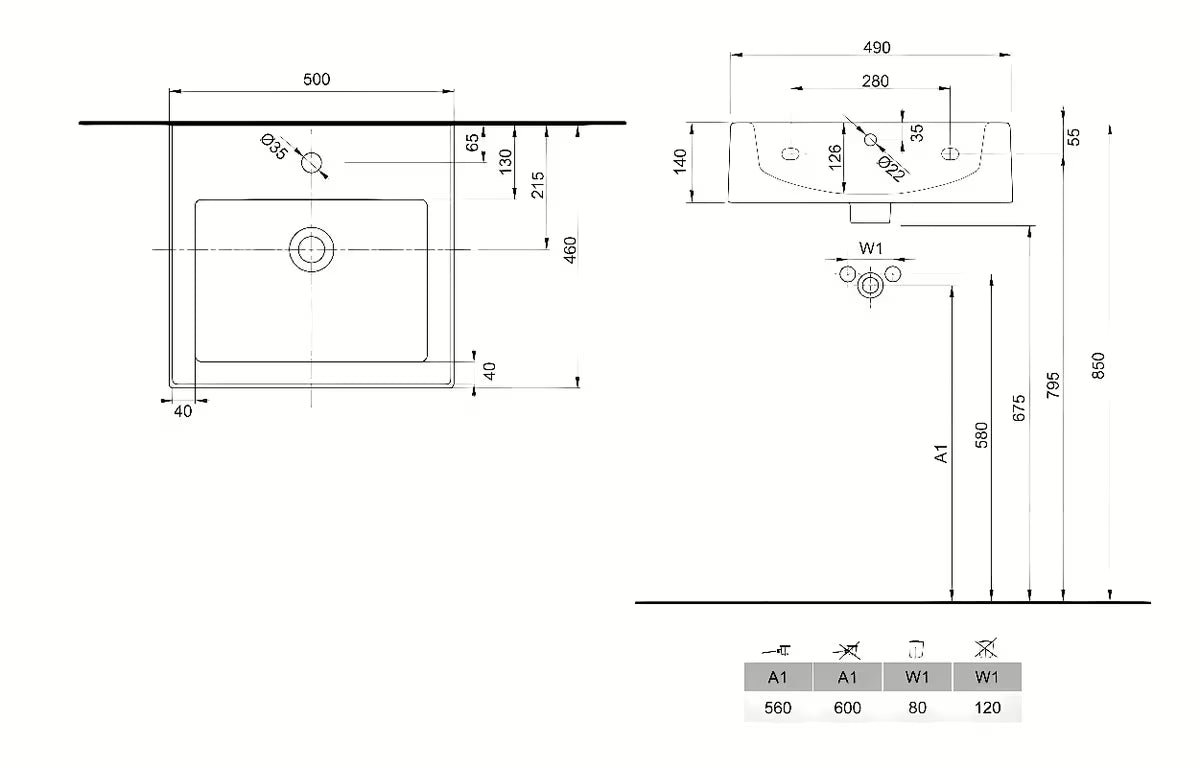 Kolo Twins viseće keramički umivaonik bijeli 50x46 cm s odlagališnom plohom i otvorom pro za slavinu u sredini