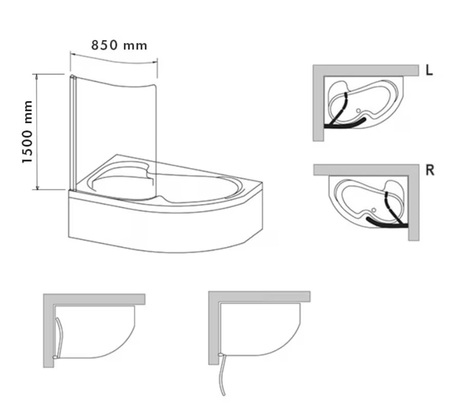 Preklopna paravan za kadu Laguna Fortuna 150 cm u krom izvedbi pro asimetričnu kadu Fortuna Plus.